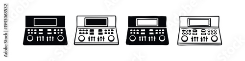 Audio Mixing Console Icons Set. Sound Mixer Symbols for Music Production and DJ Equipment.