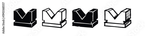 V-Block Tool Icons Set. Industrial Workpiece Holder Symbols for Machining and Metalworking.