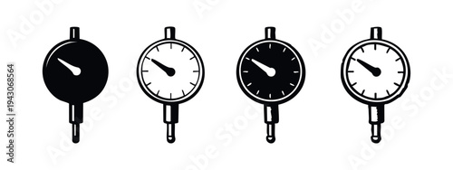 Dial Indicator Gauge Icons Set. Precision Measurement Tool Symbols for Industrial Use.