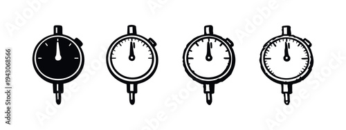 Clock Gauge Indicator Icons Set. Industrial Measuring Tool Symbols for Precision Work.