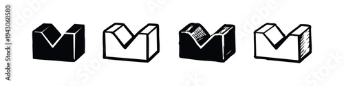 V-Block Support Fixture Industrial Tool Icons Set