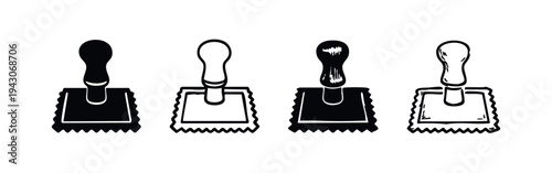 Notched trowel icons set. Construction tools for spreading adhesive or mortar in building and renovation.