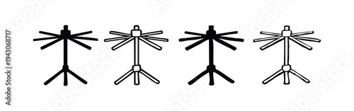 Umbrella clothes drying rack icons set. Laundry equipment for air-drying clothes in an eco-friendly way.