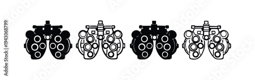 Ophthalmology Phoropter Icons Collection, Vision Testing Medical Device Doodles