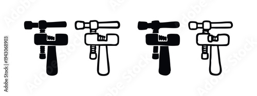 Pipe wrench tool icons in various styles for plumbing and heavy-duty industrial work.