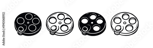 Revolver Cylinder Vector Icons Set - Gun Barrel Loader Symbol in Various Styles