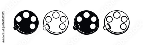 Revolver Cylinder and Ejector Rod Vector Icons Set - Gun Ammunition Chamber Symbols