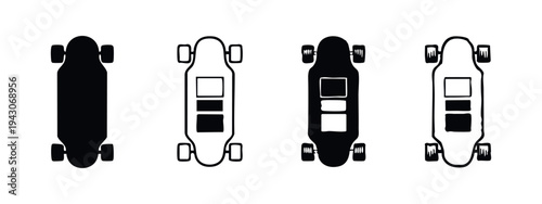 Longboard Skateboard Vector Icons Set - Electric Skateboard and Cruising Board Symbols