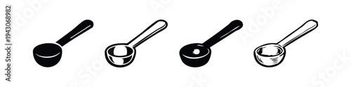 Measuring spoon or scoop icon set, kitchen and cooking utensil vector illustration.