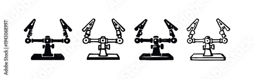 Helping hands soldering tool icon set, third hand work holder with alligator clips.