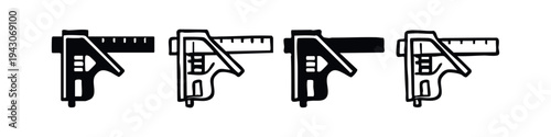 Collection of black and white caliper icons, representing precision measurement tools for engineering and workshop applications.