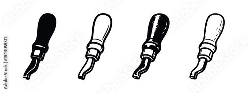 Woodworking Leather Skiver Tool Icon Set Vector Graphic