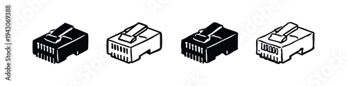 RJ45 Ethernet Network Connector Icon Set in Hand-Drawn Vector Style for Data and Internet
