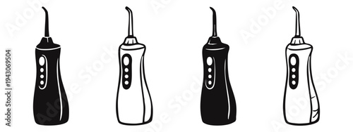 Water Flosser Icons Set. Oral Irrigator Vector Symbols. Dental Care Black and White Illustration.