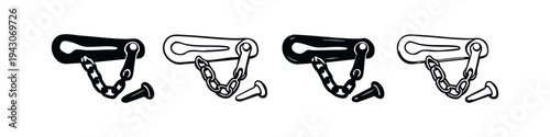 Vintage Door Bolt Latch with Chain and Pin Icon Set