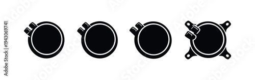 Industrial Circular Cap with Dual Connectors Icon Set