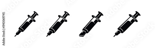 Detailed Medical Syringe with Liquid Icon Set