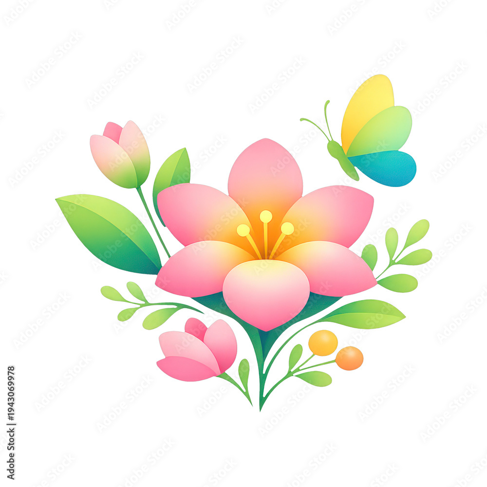 Obraz premium PNG Vibrant floral butterfly illustration