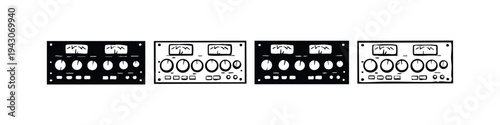 Audio compressor or equalizer unit icon set. Hand drawn style vector illustration for music production and sound engineering.