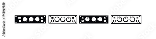 Audio preamplifier or control unit icon set. Hand drawn style vector illustration for sound systems and music gear.