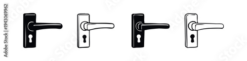 Door handle with keyhole icon set. Hand drawn style vector illustration for home access and security.