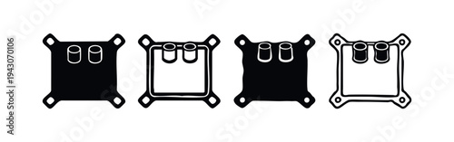 CPU Cooler Heatsink Icons Set. Electronic Component Cooling Device and Processor Heat Dissipator Vector