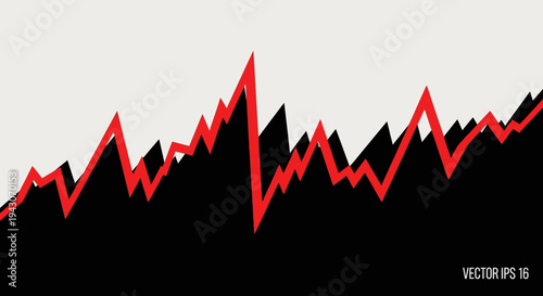 Abstract red jagged line graph illustrating financial market volatility, business data analysis, or dynamic economic trends on a black and white background.