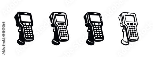Handheld Barcode Scanner Icons Set. Inventory Data Terminal and Retail PDA Device Vector Illustration
