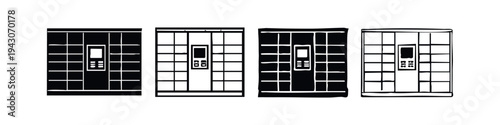 Single Locker Unit Safe Box Icons Set. Secure Storage Cabinet and Compartment System Vector