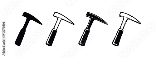 Geologist's Rock Hammer and Pick Icon Set - Black and White Vector Collection