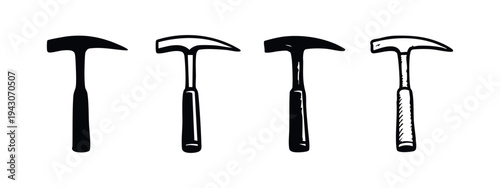 Claw Hammer Icons Set. Construction, Repair, DIY, and Hand Tool Symbols for Building Projects.