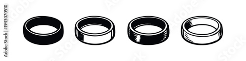 Ring or Hollow Cylinder Icons Set. Round, Circular Shape with Depth and Perspective for Design Elements.