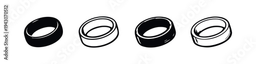 Circular Ring or Hollow Cylinder Icons Set. Simple Geometric Shapes with Top-Down View for Various Concepts.
