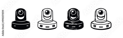 Security Camera CCTV Surveillance Icon Set - Black and White Vector Collection