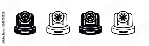 Modern Security Camera Icon Set - Black and White Vector Illustration
