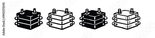 Server Rack Module Electronic Component Icon Set - Black and White Vector