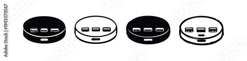 Robotic Vacuum Cleaner Top View Icon Set - Black and White Vector Art