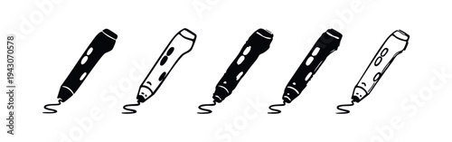 3D Pen Icons Collection. Digital Drawing and Creative Art Tool Symbol Set.