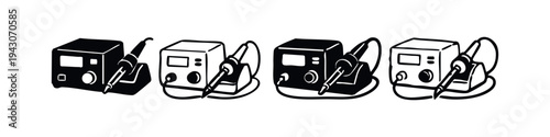 Soldering Station with Iron Icons Set. Electronic Repair and Hobby Tool Vector Illustration.