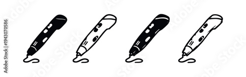 3D Printing Pen Icons Set. Vector Illustration of Digital Creative Drawing Tool.