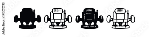 Hand Drawn Wood Router Machine Icons, Sketch Style Power Tool Vector Set