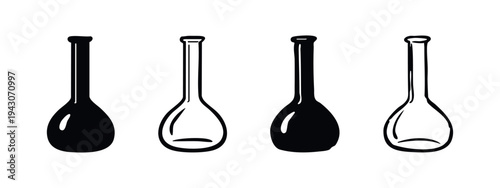 Laboratory Flasks Icons Set. Round Bottom Flasks for Science Experiments, Chemistry and Research.