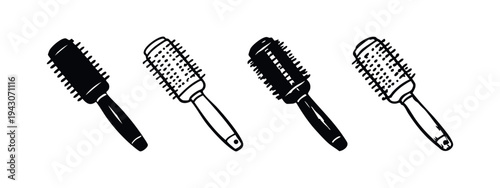 Round Hair Brush Icon Set - Styling Tool Vector Illustrations for Hairdresser and Beauty Salons