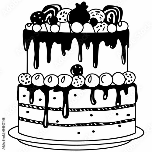 Birthday cake with candles and cream decoration vector illustration