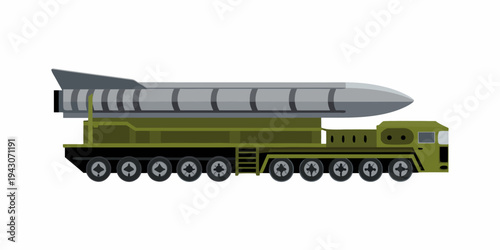Stylized illustration of a military missile launcher on a large vehicle