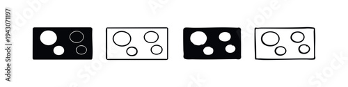 Hand-drawn stove top icon set. Sketchy doodle electric hob symbols for kitchen cooking surfaces.
