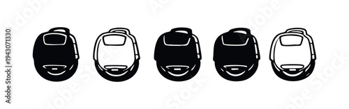 Electric unicycle (EUC) top view icon set. Modern personal electric mobility device for urban transportation.