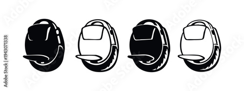 Electric unicycle (EUC) side view icon set. Self-balancing personal transporter for city commuting and recreation.