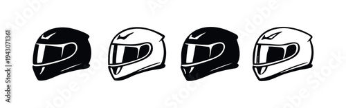 Motorcycle helmet front view icon set. Essential protective headwear for motorcycle riders and racing enthusiasts.