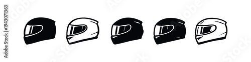 Motorcycle helmet side view icon set. Protective gear for riders, essential safety equipment for motorcycling.